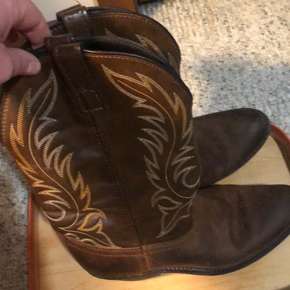 Brown leather cowgirl boots